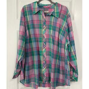 Talbots Women's 100%Cotton Plaid Multicolor Button Down Long Sleeve Top Size 3X